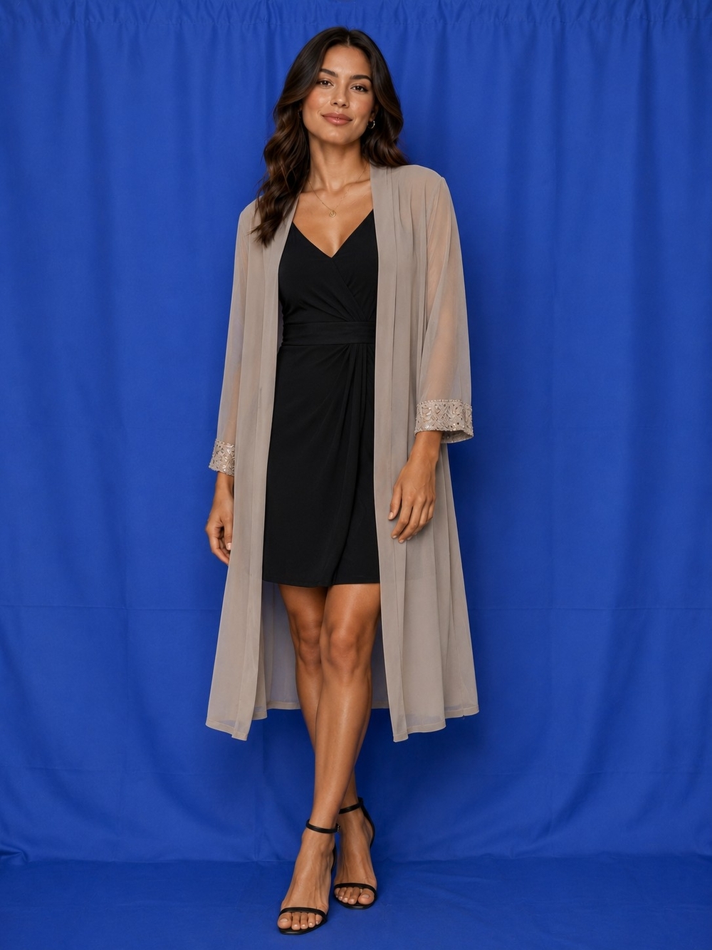 R&M Richards Long Jacket in Taupe - Wear With A Dress, Jeans Size 14